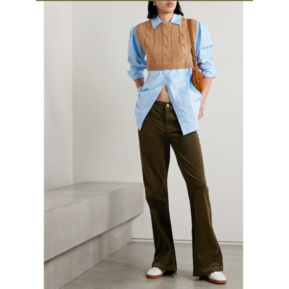 PAIGE Genevieve cotton-blend velvet corduroy flared‎ pants, olive green, 32